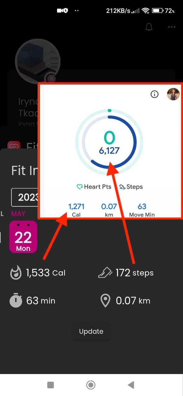 La información de la aplicación no coincide con los datos de Google Fit