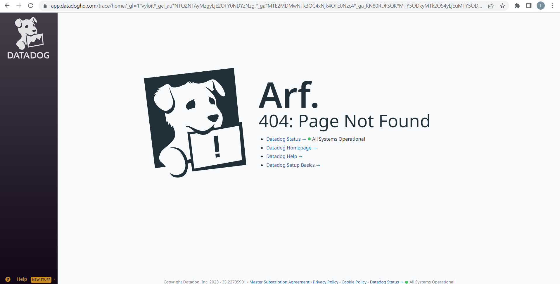 Error 404 en el enlace Datadog APM de la página “Announcing Next-Generation APM”