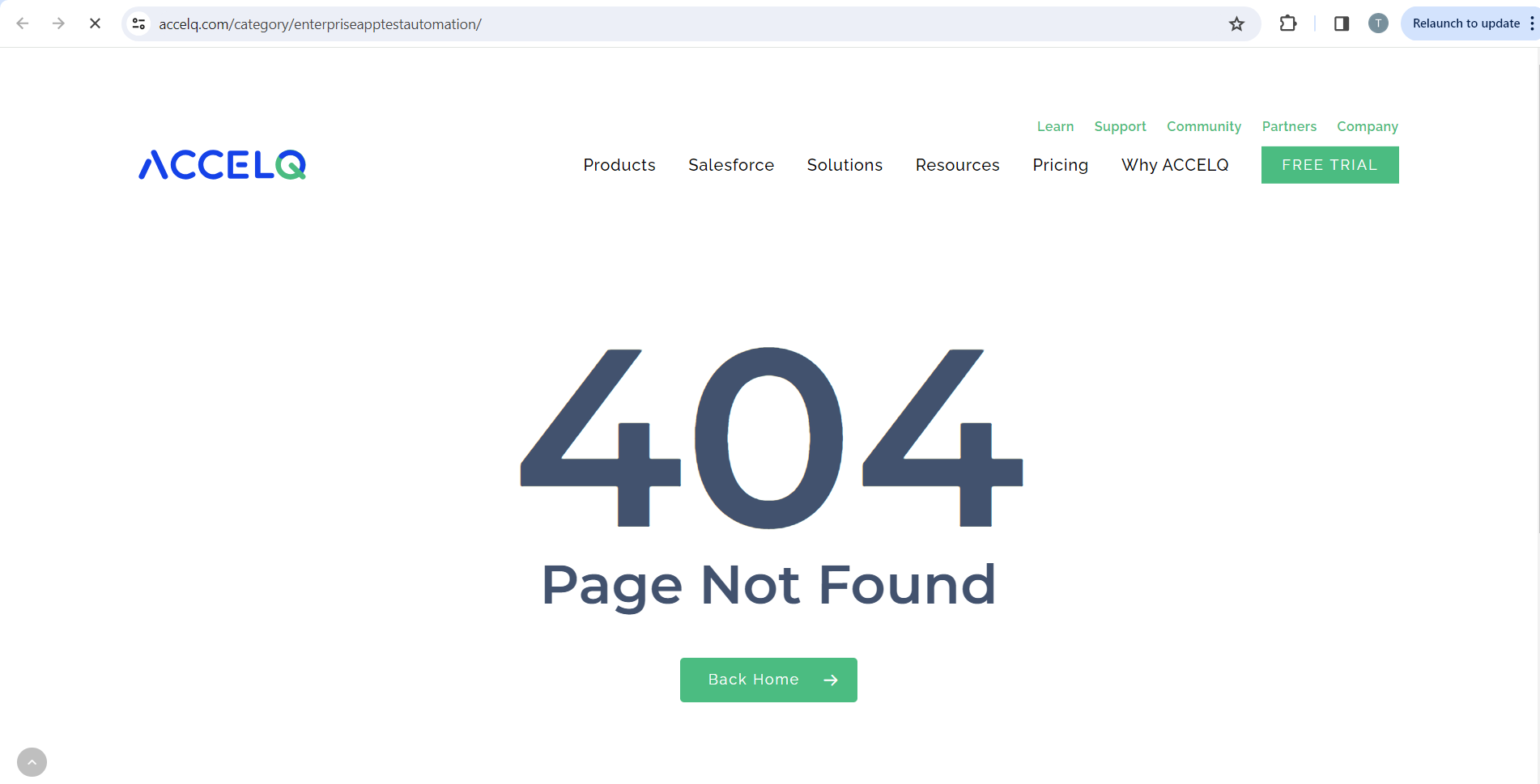 Aparece un error 404 después de hacer clic en el enlace Enterprise App Test Automation