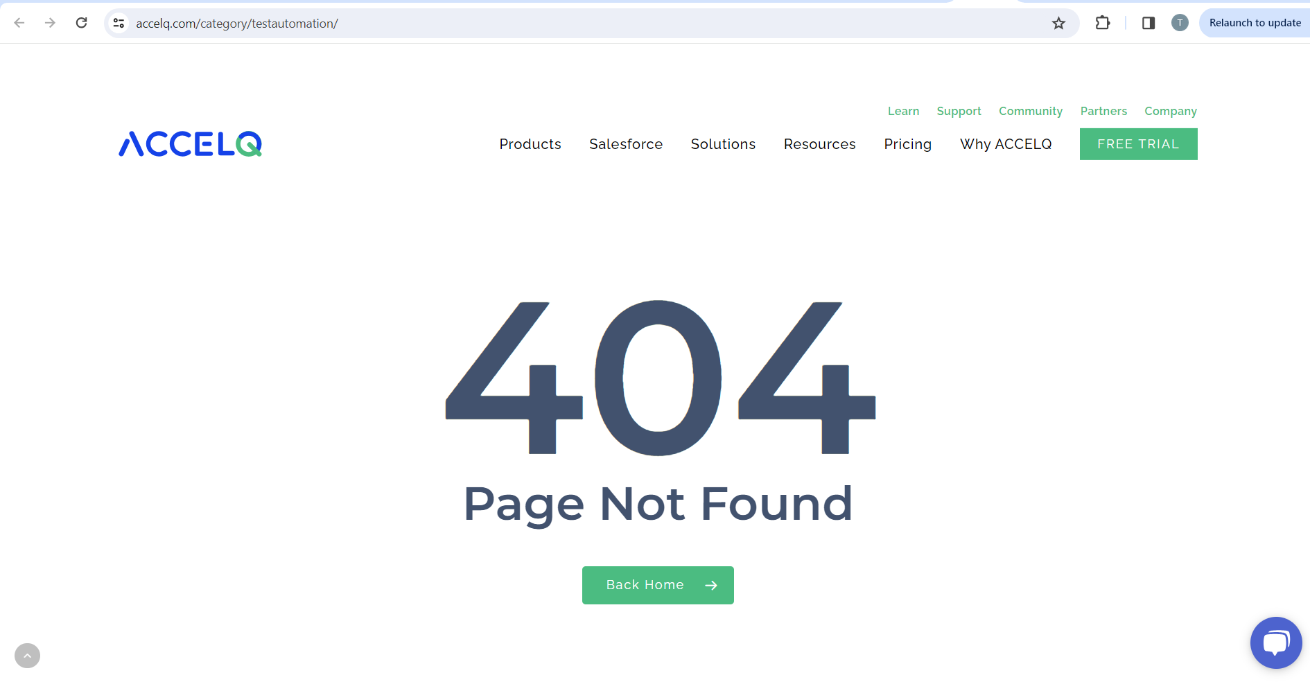 Aparece un error 404 después de hacer clic en el enlace Automatización de pruebas