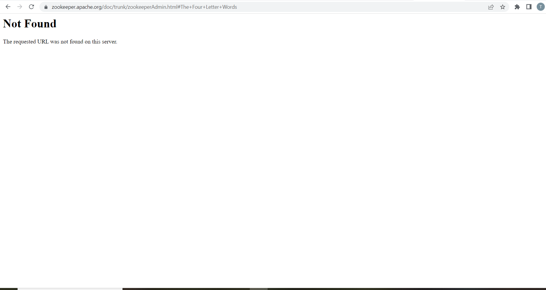 Aparece una página 404 al abrir el enlace Zookeeper