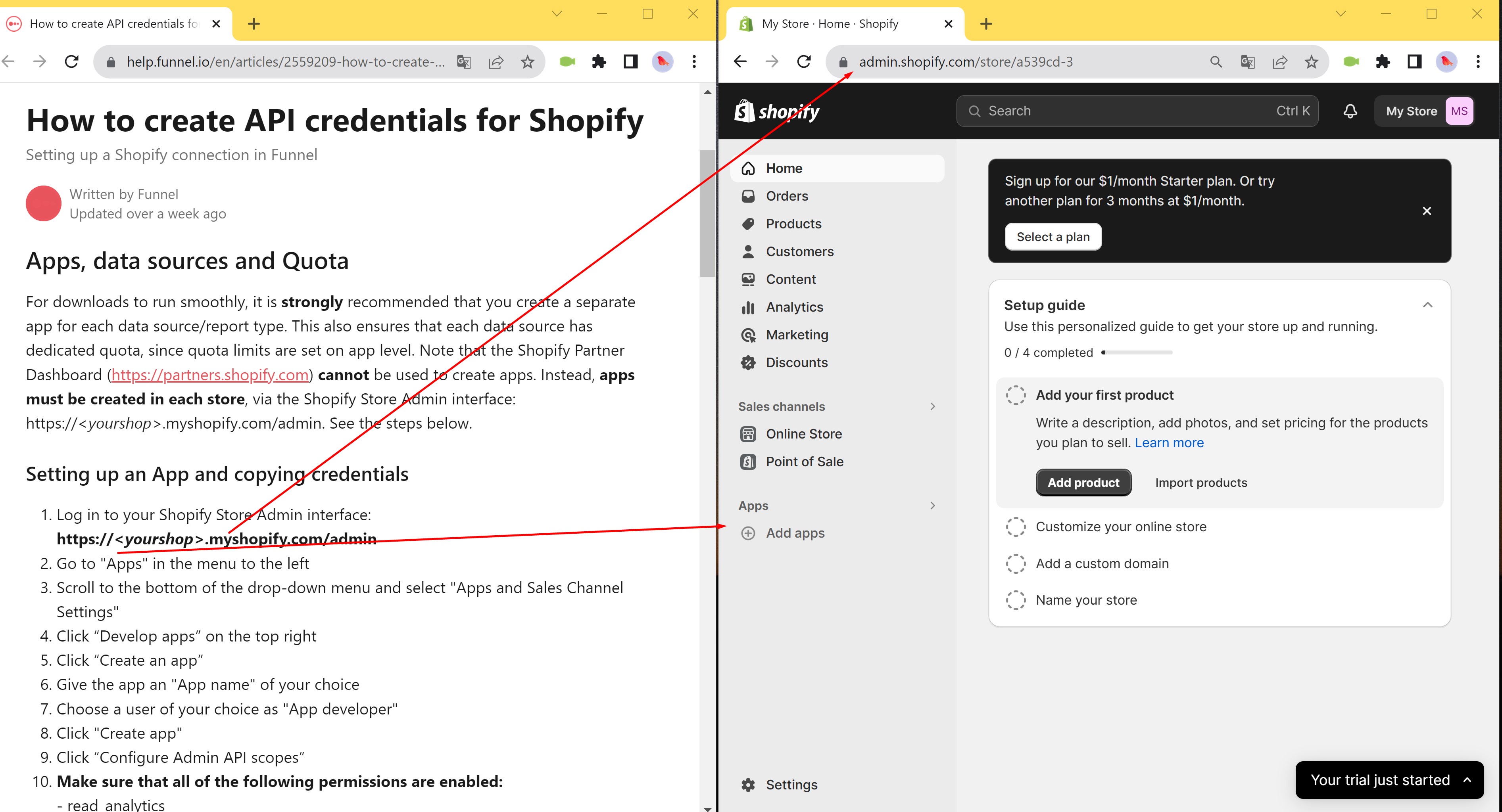 Las instrucciones proporcionadas en la página de información no coinciden con la interfaz real de Shopify