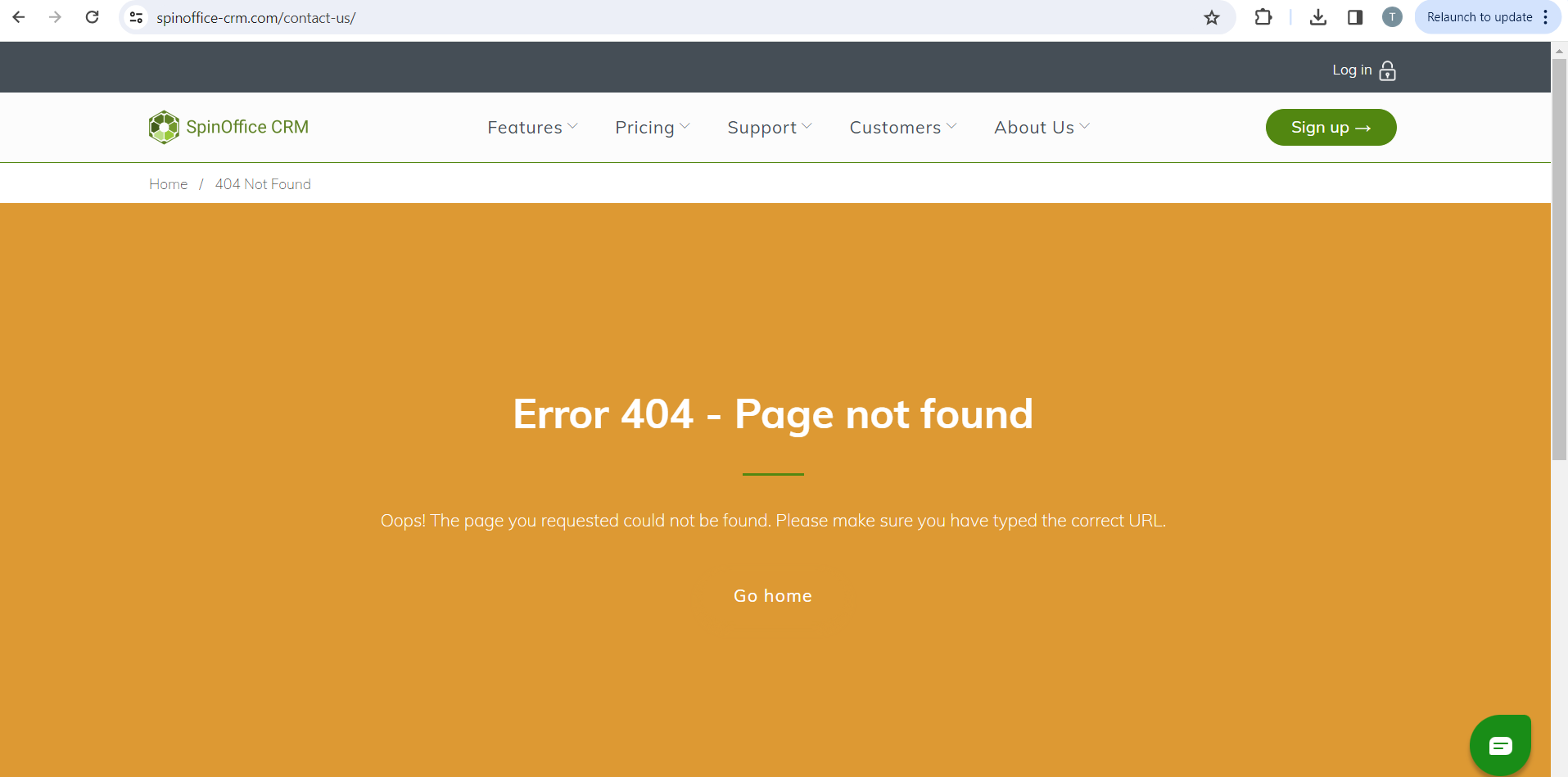 Aparece el error 404 Error después de hacer clic en el enlace Contacto”
