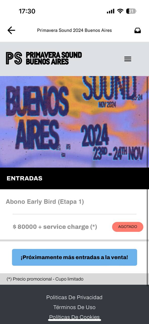 Los datos de Primavera Sound 2024 Buenos Aires se muestran en inglés