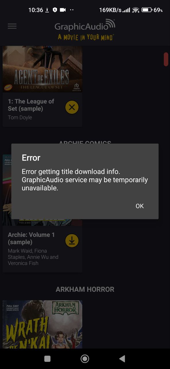 Error encontrado durante el proceso de descarga de audio