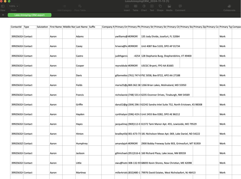 No se han encontrado errores al verificar la funcionalidad de exportación de grandes listas de contactos