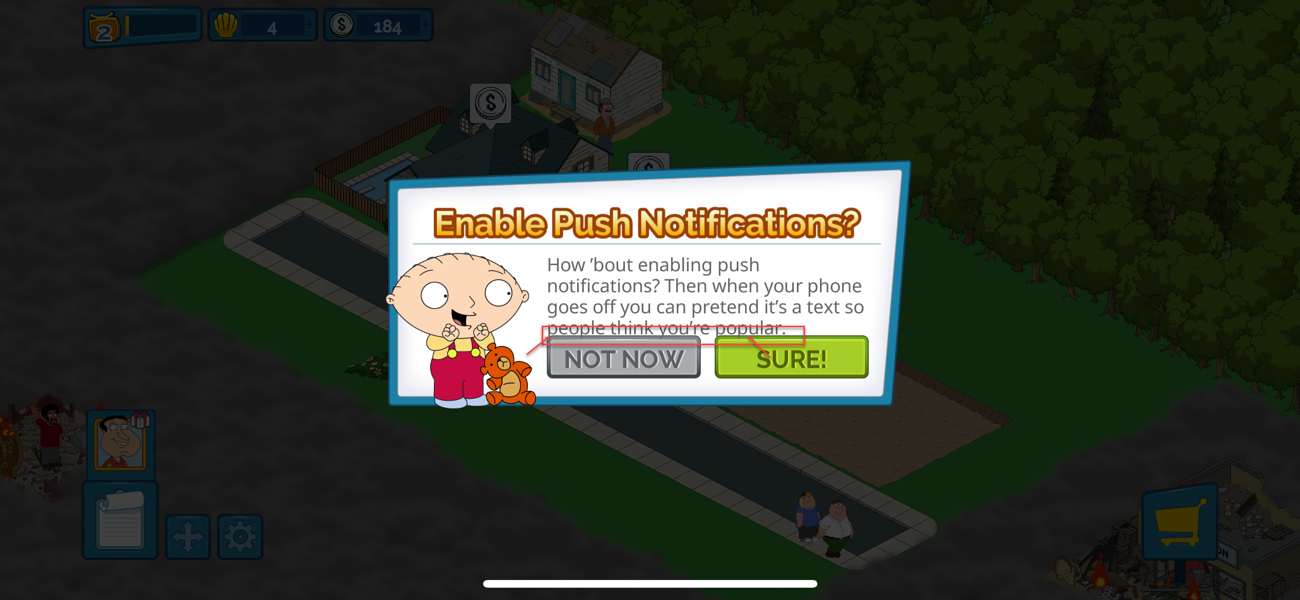 Los botones se superponen al texto de arriba en la pantalla “Activar notificación push”