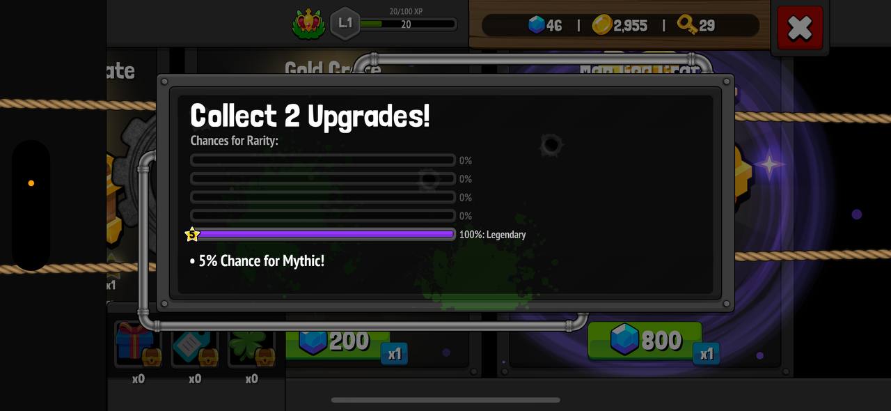 Hombre Dios Crate informar al usuario acerca de 100% legendaria engaña con la descripción de 5% de probabilidad de mito