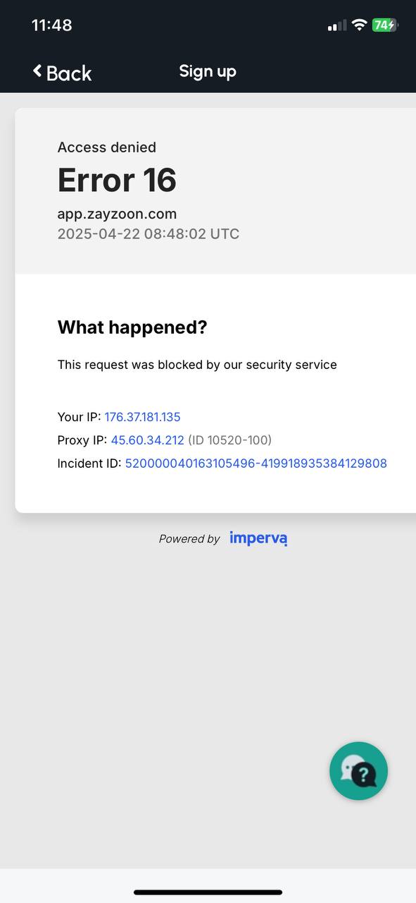 Se produce un error al registrarse fuera de Canadá